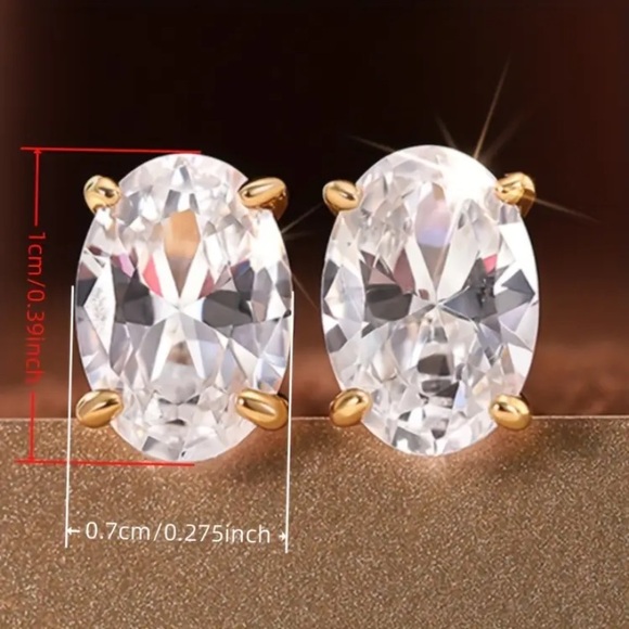 - 2ct Gold Vermeil Oval Cut Moissanite Stud Earrings - Picture 2 of 5